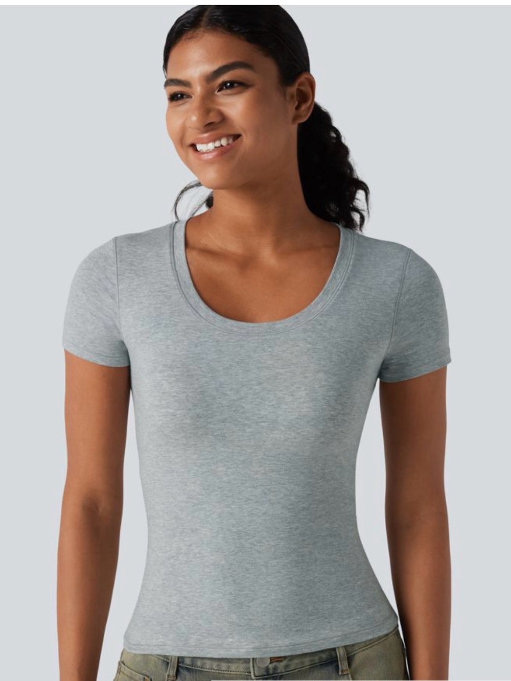 Halara Cotton Jersey Scoop Neck Short Sleeve Built-in Bra in Light Gray size s